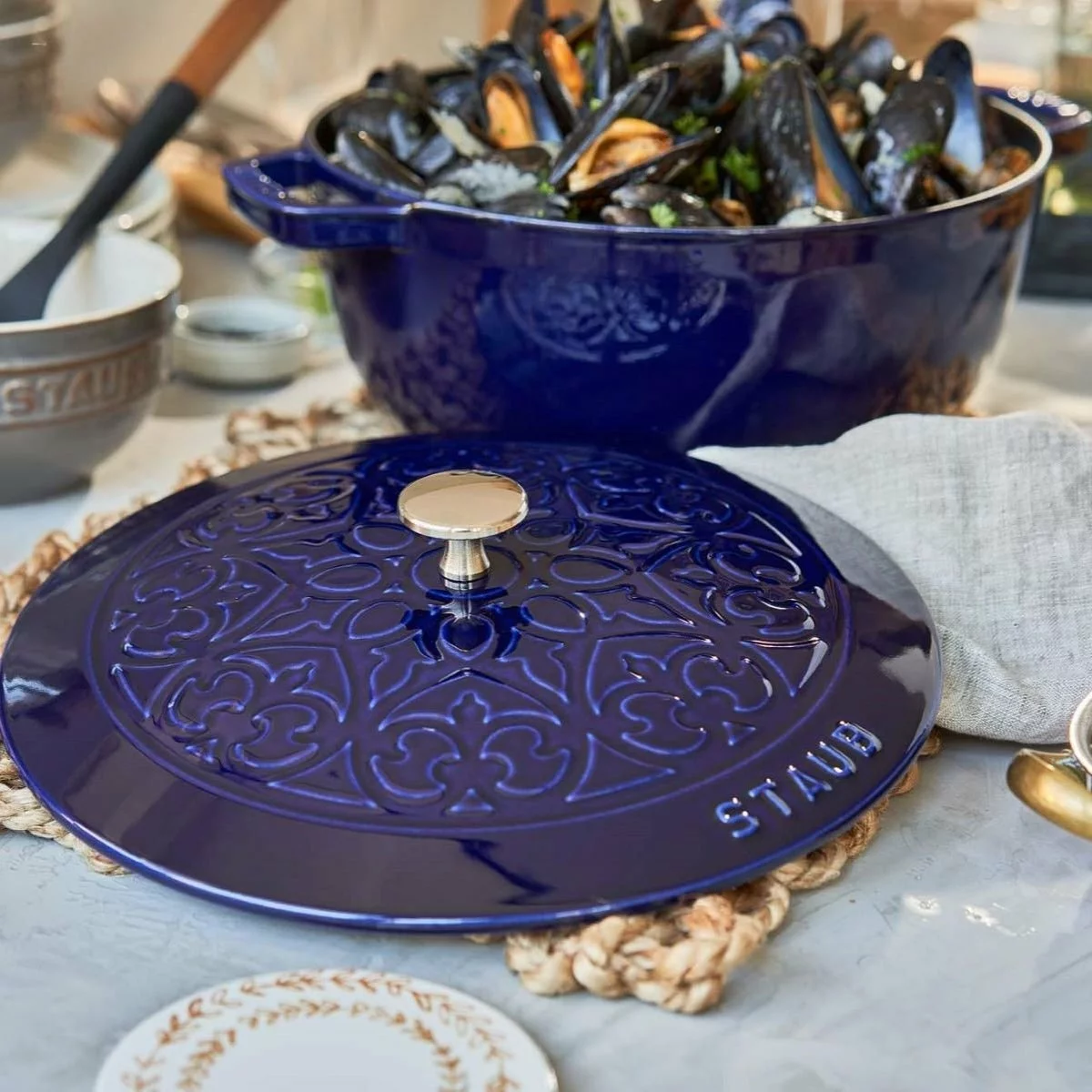 Staub 3.75 Qt Essential French Oven With Lilly Lid | Dark Blue 5 Staub 3.75 Qt Essential French Oven With Lilly Lid | Dark Blue - Image 3
