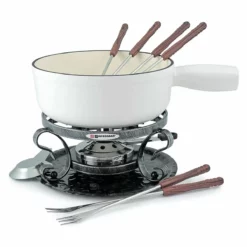 Swissmar Lugano 9-Piece Cast Iron Fondue Set | Matte White
