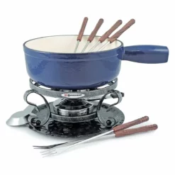 Swissmar Lugano 9-Piece Cast Iron Fondue Set | Deep Blue