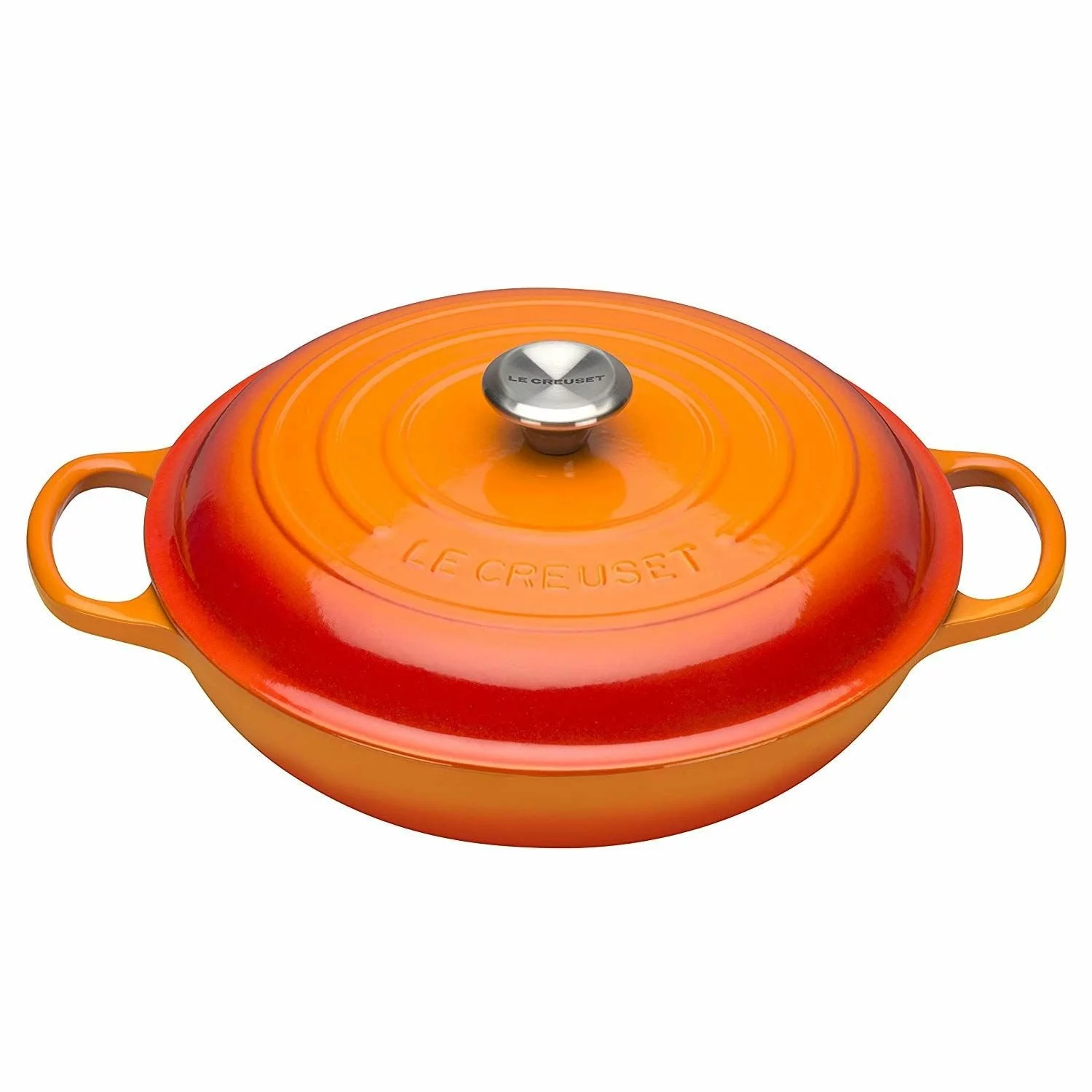 Le Creuset 2.25 Qt. Signature Enameled Cast Iron Braiser With Stainless Steel Knob | Flame Orange 3 Le Creuset 2.25 Qt. Signature Enameled Cast Iron Braiser With Stainless Steel Knob | Flame Orange