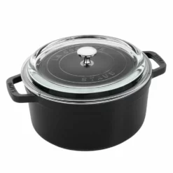 Staub 4 Qt. Round Cocotte/Dutch Oven With Glass Lid | Matte Black