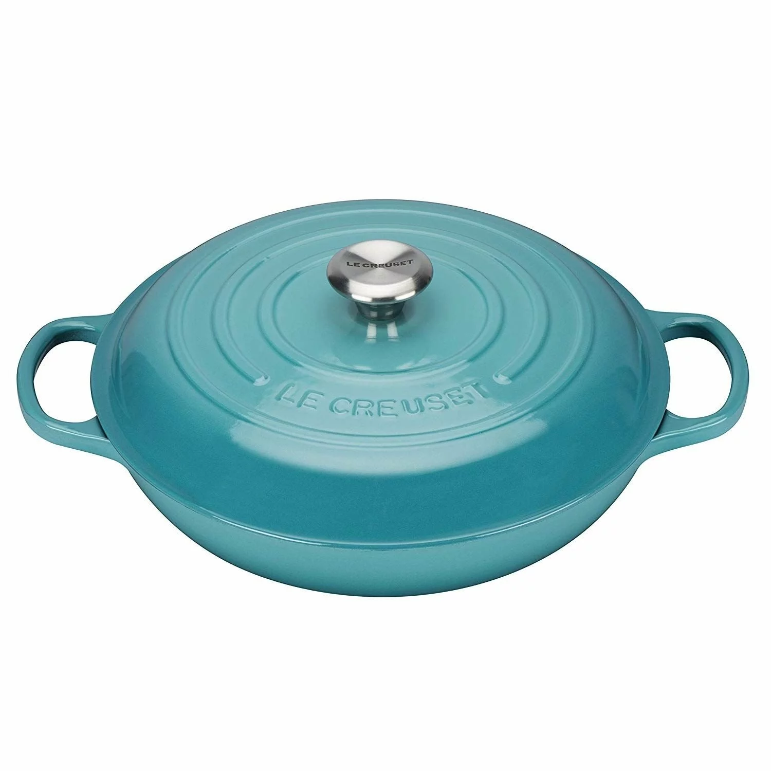 Le Creuset 2.25 Qt. Signature Enameled Cast Iron Braiser With Stainless Steel Knob | Caribbean Blue 3 Le Creuset 2.25 Qt. Signature Enameled Cast Iron Braiser With Stainless Steel Knob | Caribbean Blue