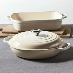 Le Creuset 3.5 Qt. Signature Enameled Cast Iron Braiser With Stainless Steel Knob | Meringue White -Food Prep Tools Shop mer2