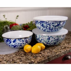 Golden Rabbit Enamelware Mixing Bowls With Lids - Set Of 3 | Ocean -Food Prep Tools Shop oc54 20p