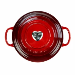 Le Creuset 3.5 Qt. Round Signature Dutch Oven With Stainless Steel Heart Knob | Cerise/Cherry Red -Food Prep Tools Shop overhead