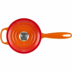 Le Creuset 1.75 Qt. Signature Enameled Cast Iron Saucepan With Stainless Steel Knob | Flame Orange -Food Prep Tools Shop rs11969 signature iron handle saucepan 160400s