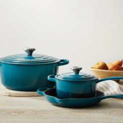 Le Creuset 5.5 Qt. Round Signature Cast Iron Dutch Oven With Stainless Steel Knob | Deep Teal -Food Prep Tools Shop rs12758 200716 deepteal5piece ret