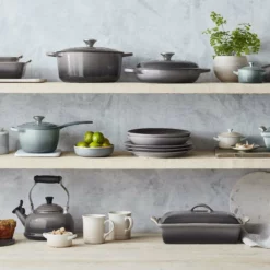 Le Creuset 5.5 Qt. Round Signature Dutch Oven With Stainless Steel Knob | Oyster Grey 10 Le Creuset 5.5 Qt. Round Signature Dutch Oven With Stainless Steel Knob | Oyster Grey -Food Prep Tools Shop rs16352 00 oyster le creuset shelfshot ret