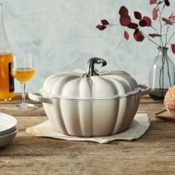 Le Creuset 4 Qt. Pumpkin Cocotte | Meringue -Food Prep Tools Shop rs17157 220511 lecreuset pumpkincocotte meringue sqret