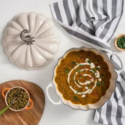 Le Creuset 4 Qt. Pumpkin Cocotte | Meringue -Food Prep Tools Shop rs17489 cajun pumpkin soup 2